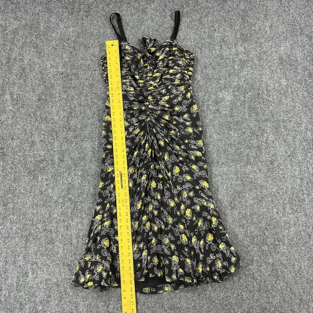 Cinq A Sept Dress Womens Small Black Yellow Floral Silk Ruched Slip Midi - Picture 6 of 9
